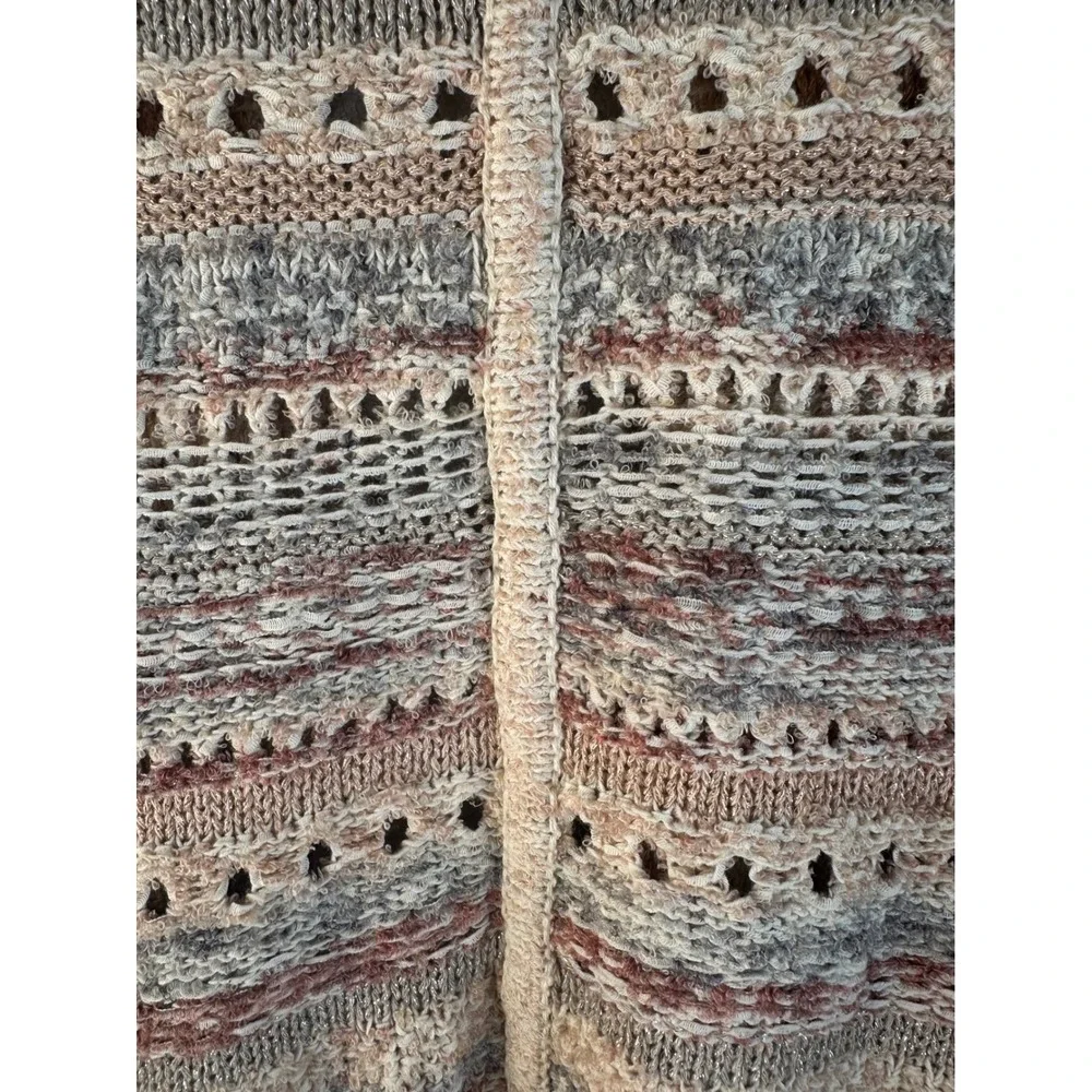 Chico's Multi Color Metallic Pointelle Open Front Cardigan‎ Sweater Size 2P